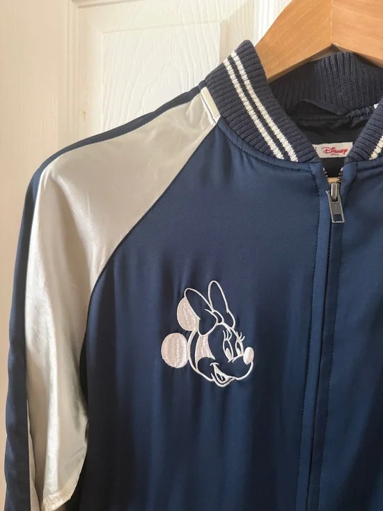 Uniqlo X Disney Satin Navy and Silver Minnie Mouse Varsity Jacket - Picture 3 of 6